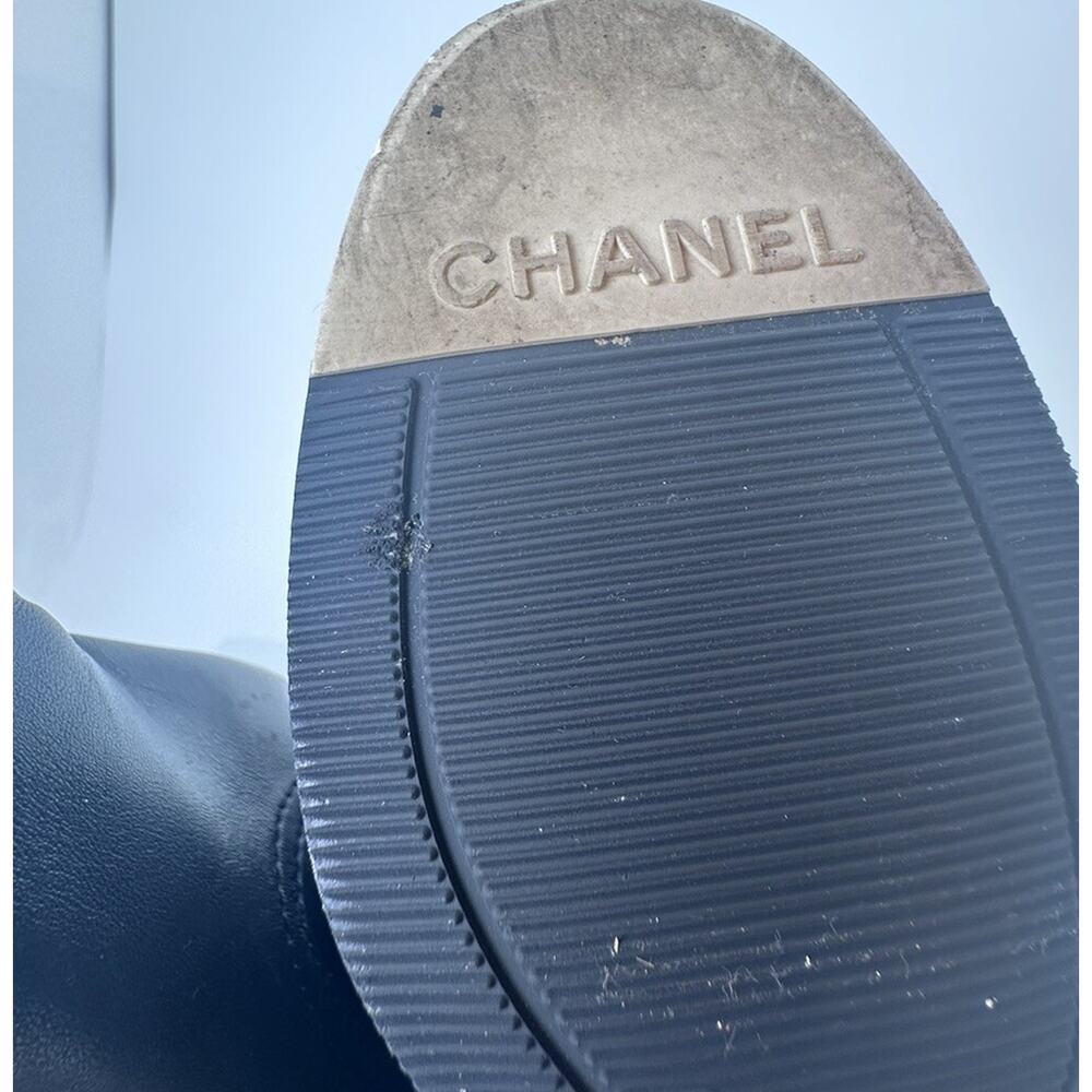 ⭐️ Chanel Black Leather Cap Toe Over The Knee Boots Sz 37 / 7 - Picture 7 of 16